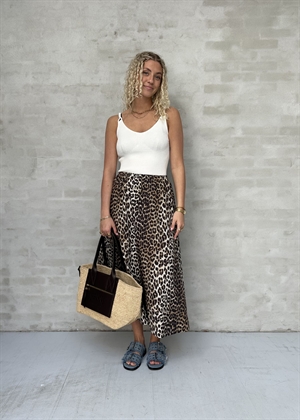 Printed cotton elasticated maxi skirt Leopard F9365 Ganni